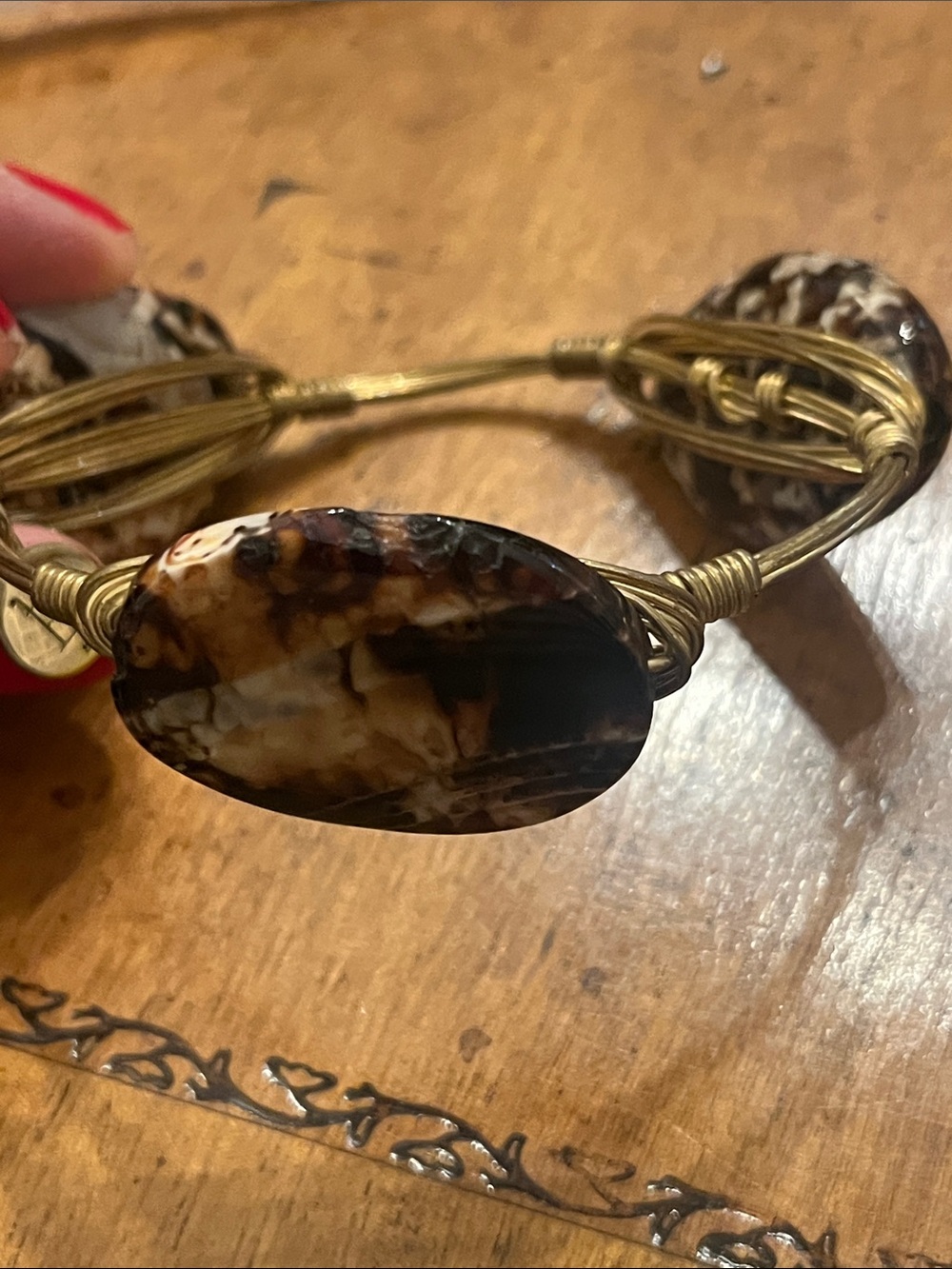 Bourbon and Bow ties Wire Wrapped Bracelet with Brown Stones